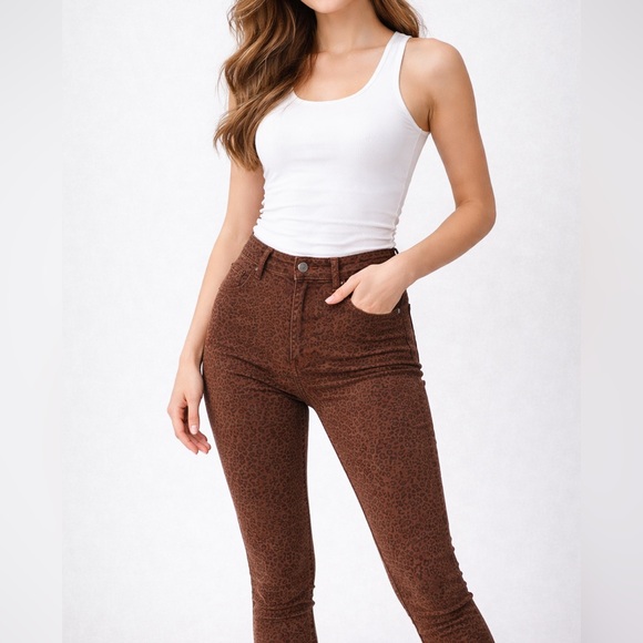 Lola Skinny Leopard Print Jeans Brown Sz 3 Stretch High Rise New - Picture 2 of 8